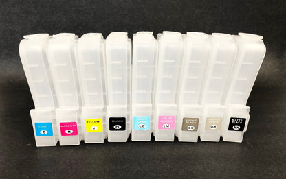 9X280ml Large Refillable Cartridge Epson Stylus Pro 3880 Chipless DTF K3 All Ink.